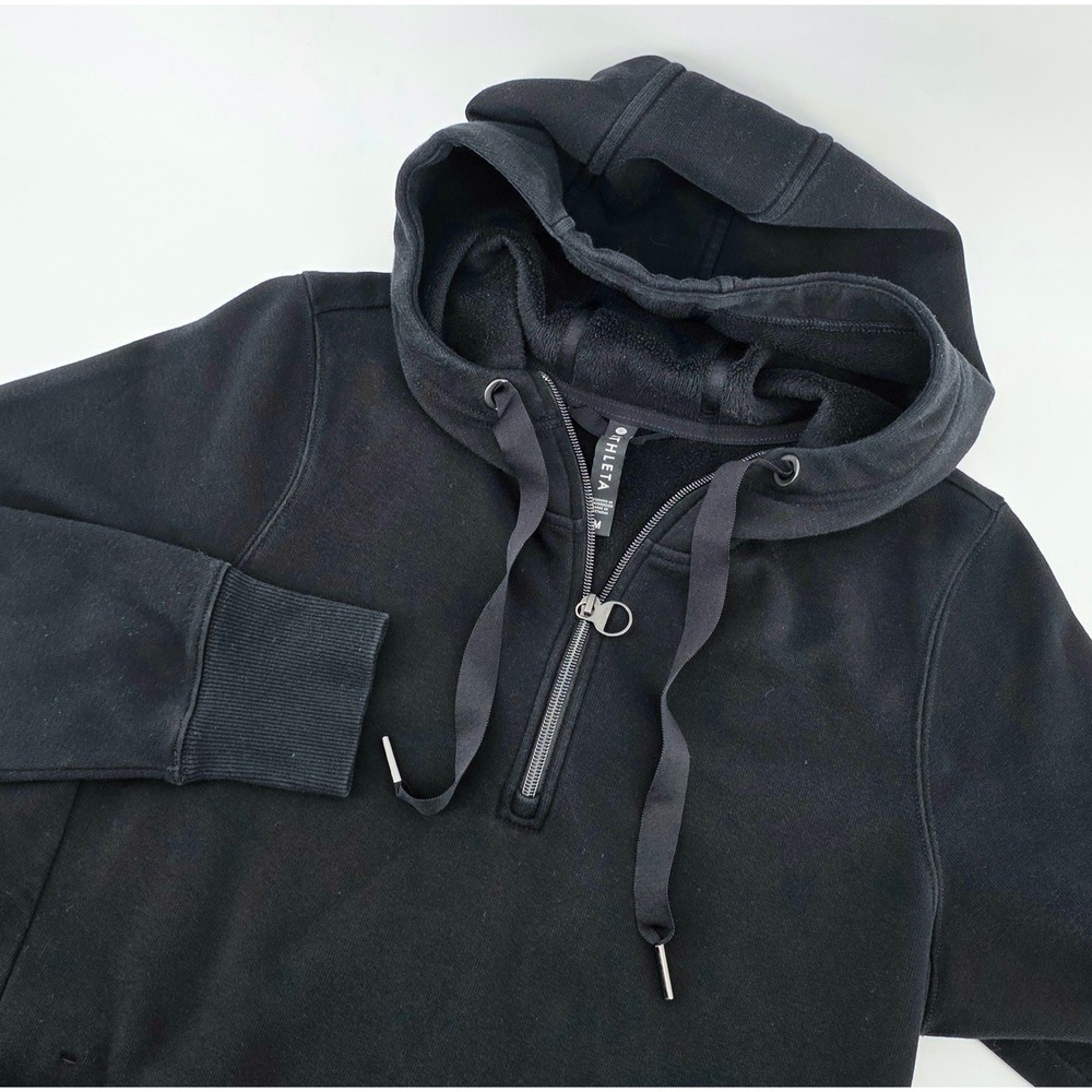 Athleta Quarter Zip Fleece Hoodie Size Medium Womens Black Sweatshirt Activewear